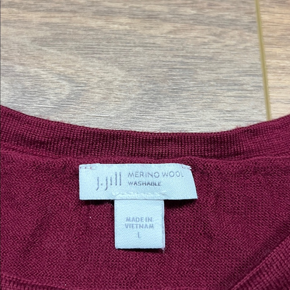 J. Jill Merino Wool Sweater Long Sleeve in Burgundy Size Large - Picture 2 of 9